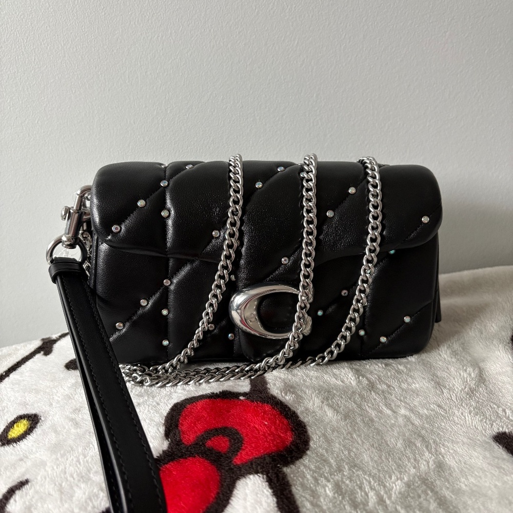 Coach Tabby Mini Crystal Rivet Quilted Leather Crossbody Wristlet - Picture 4 of 10